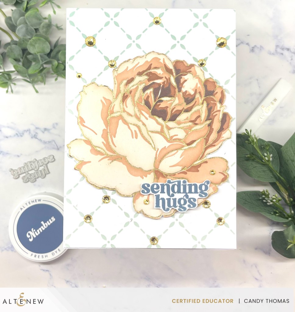 Handmade greeting card using a lattice background design and a rose as the focal point.